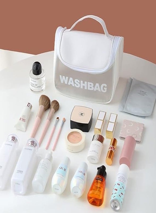 WISHBONE WASH Bag Big Travel Toiletry Bag Clear Cosmetic Wash Bag Cosmetic Makeup Bag Zipper Cosmetic Pouch Household Grooming Kit Toiletry Wash Storage Bag for Women and Men, Girl (White) - Image 4